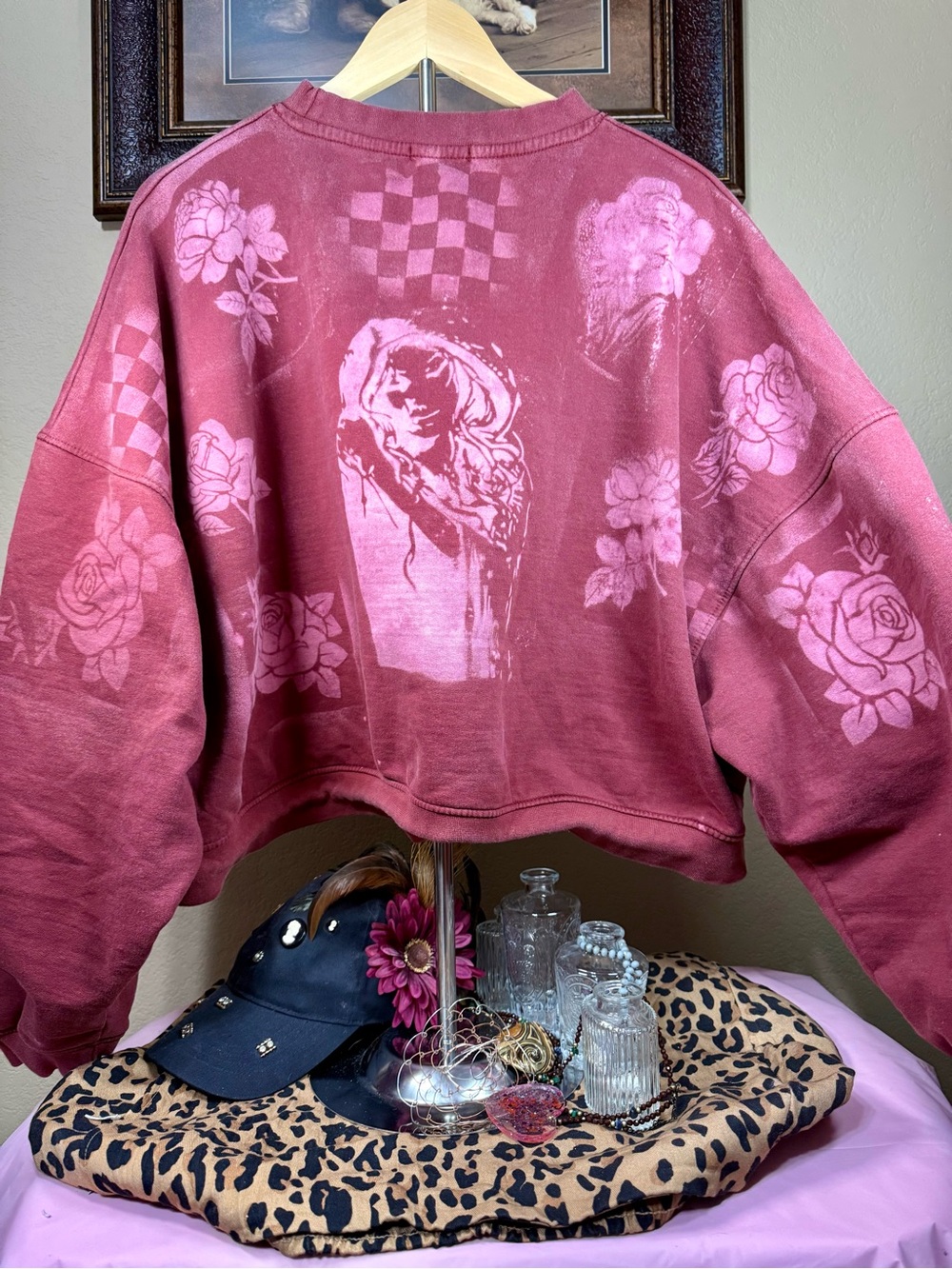 Bleached “PrettyLittleThing” Dusty Burgundy Cropped Sweatshirt
